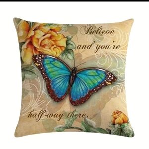 New blue Butterfly home decor accent pillow case zipper closure